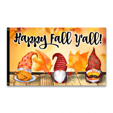 Happy Fall Y'all Gnome Premium 3x5 foot Flag OR Optional Flag with Mounting Kit
