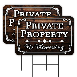 Private Property No Trespassing 2 Pack Double-Sided Yard Signs 16" x 24" with Metal Stakes (Made in Texas)