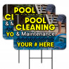 Pool Cleaning - Customizable Phone Number 2 Pack Double-Sided Yard Signs 16" x 24" with Metal Stakes (Made in Texas)