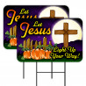 Let Jesus Light Your Way - Pumpkins Halloween 2 Pack Double-Sided Yard Signs 16" x 24" with Metal Stakes (Made in Texas)
