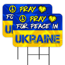 Pray For Peace In Ukraine 2 Pack Double-Sided Yard Signs 16" x 24" with Metal Stakes (Made in Texas)