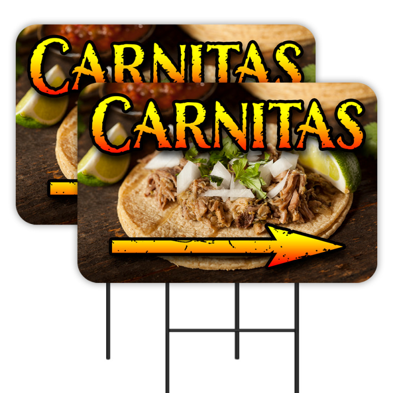 Carnitas 2 Pack Double-Sided Yard Signs 16" x 24" with Metal Stakes (Made in Texas)