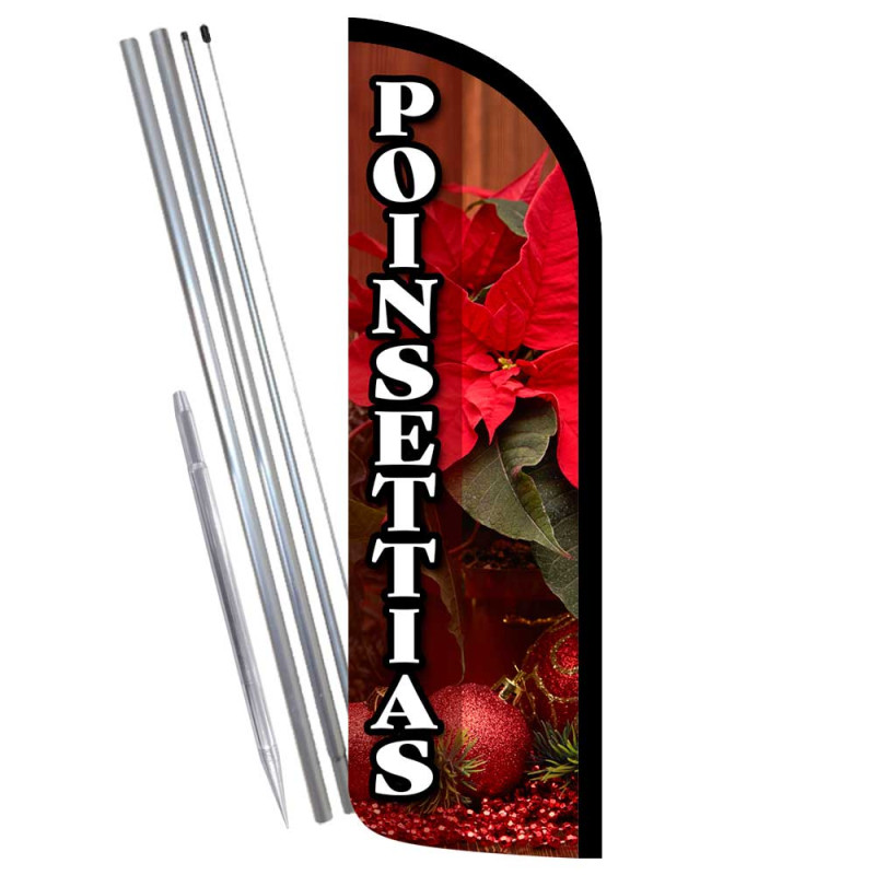 Poinsettias Premium Windless Feather Flag Bundle (Complete Kit) OR Optional Replacement Flag Only