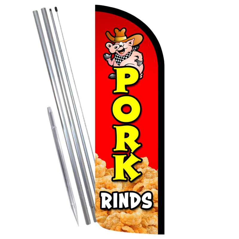 Pork Rinds Premium Windless Feather Flag Bundle (Complete Kit) OR Optional Replacement Flag Only