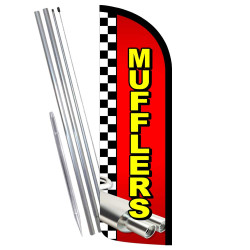 Mufflers Premium Windless Feather Flag Bundle (Complete Kit) OR Optional Replacement Flag Only