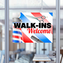 Walk-Ins Welcome - Barber (32" x 24") Perforated Removable Window Decal