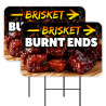 Brisket Burnt Ends 2 Pack Double-Sided Yard Signs 16" x 24" with Metal Stakes (Made in Texas)