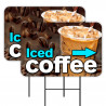 Iced Coffee 2 Pack Double-Sided Yard Signs 16" x 24" with Metal Stakes (Made in Texas)