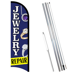 Jewelry Repair Premium Windless Feather Flag Bundle (11.5' Tall Flag, 15' Tall Flagpole, Ground Mount Stake) 841098154271