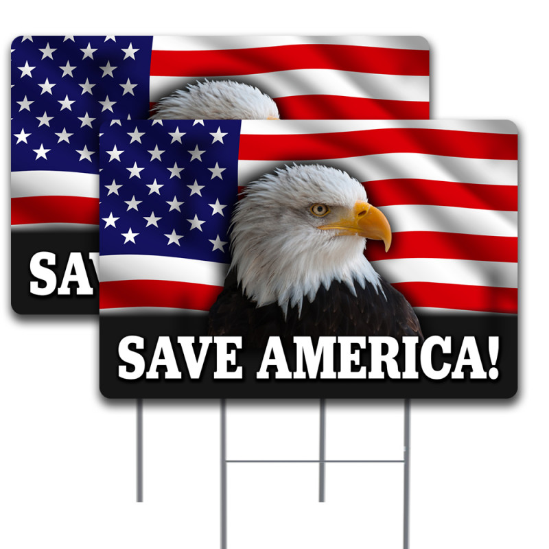 Save America 2 Pack Double-Sided Yard Signs 16" x 24" with Metal Stakes (Made in Texas)