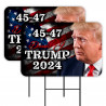 Trump 2024 45-47 2 Pack Double-Sided Yard Signs 16" x 24" with Metal Stakes (Made in Texas)