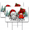 Happy Holidays Red Gnome 2 Pack Double-Sided Yard Signs 16" x 24" with Metal Stakes (Made in Texas)