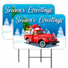 Seasons Greetings 2 Pack Double-Sided Yard Signs 16" x 24" with Metal Stakes (Made in Texas)