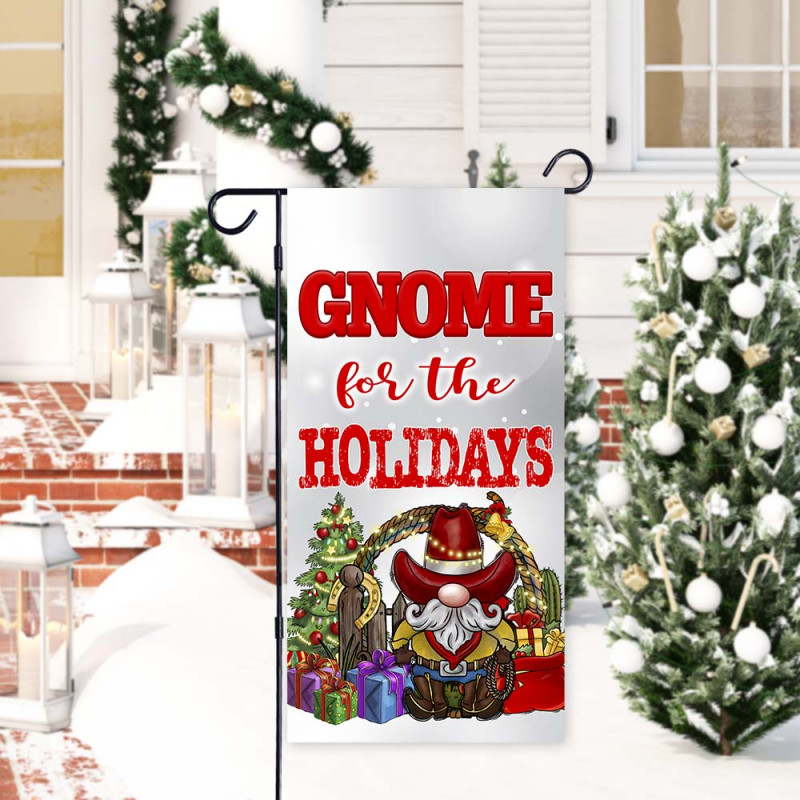 Gnome For The Holidays 2-Sided 12" x 24" Garden Flag With 39" Flag Stand