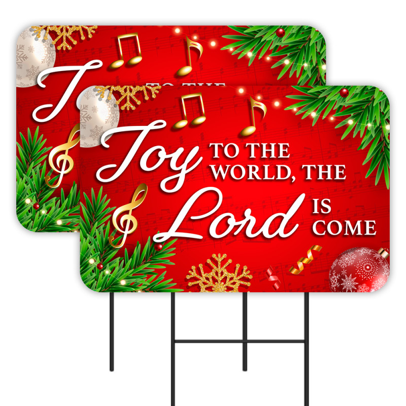 Joy to the World 2 Pack Double-Sided Yard Signs 16" x 24" with Metal Stakes (Made in Texas)