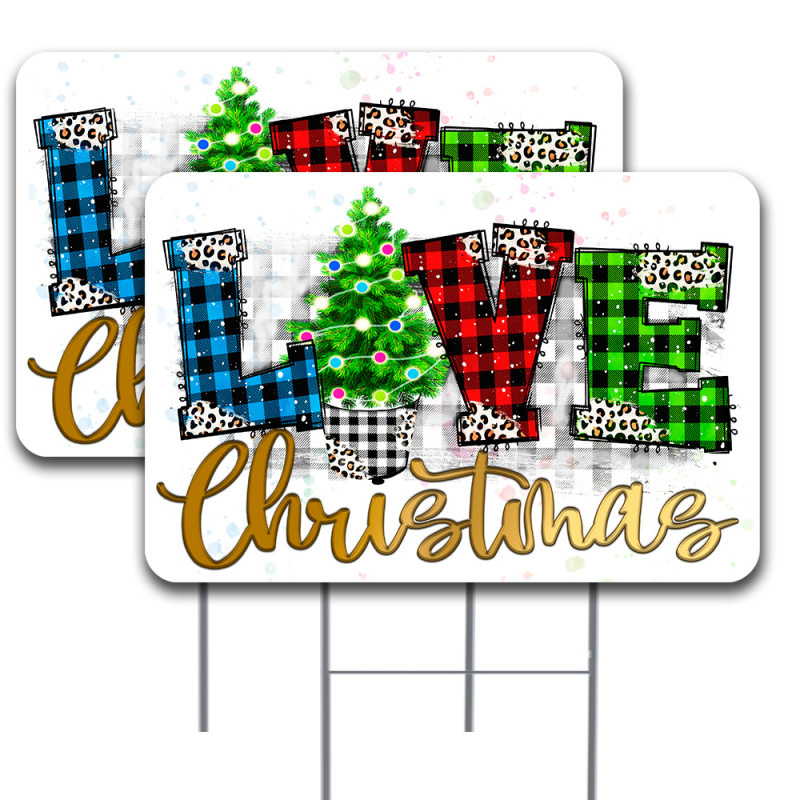 Love Christmas 2 Pack Double-Sided Yard Signs 16" x 24" with Metal Stakes (Made in Texas)