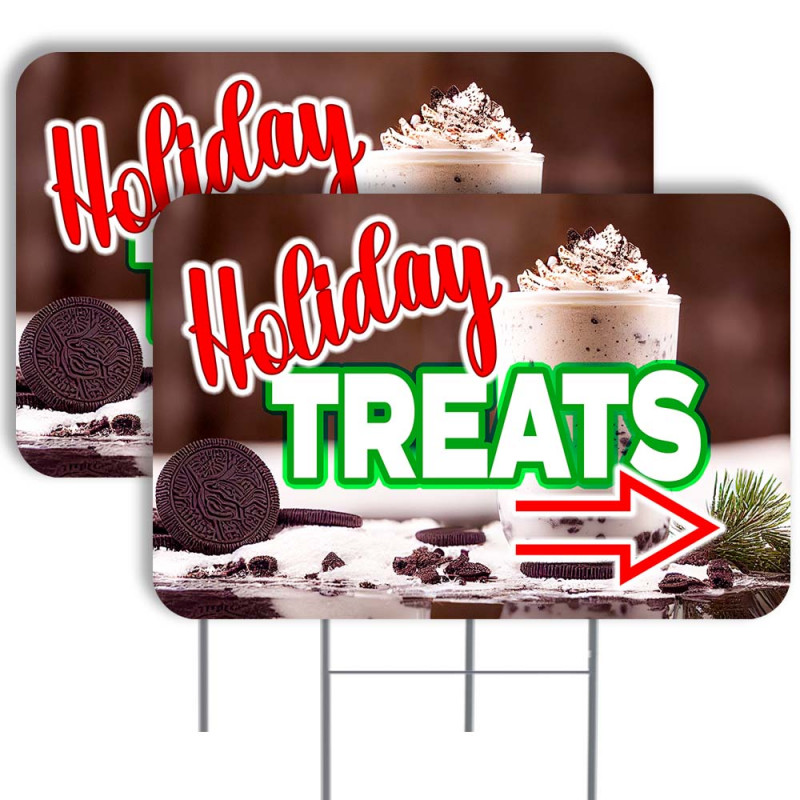 Holiday Treats 2 Pack Double-Sided Yard Signs 16" x 24" with Metal Stakes (Made in Texas)