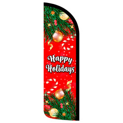 Happy Holidays Premium Windless Feather Flag Bundle (Complete Kit) OR Optional Replacement Flag Only
