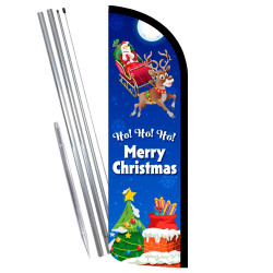 Merry Christmas - Ho Ho Ho Premium Windless Feather Flag Bundle (Complete Kit) OR Optional Replacement Flag Only