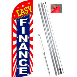 Easy Finance (Starburst) Windless Feather Flag Bundle (11.5' Tall Flag, 15' Tall Flagpole, Ground Mount Stake) 841098154585