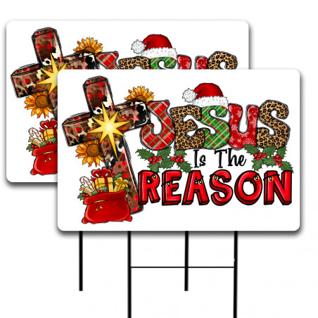 Jesus is the Reason 2 Pack Double-Sided Yard Signs 16" x 24" with Metal Stakes (Made in Texas)