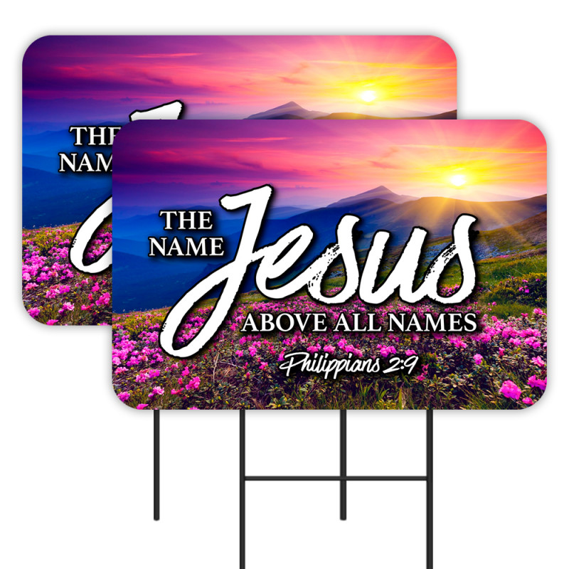 Jesus - Name Above All Names 2 Pack Double-Sided Yard Signs 16" x 24" with Metal Stakes (Made in Texas)