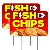 Fish & Chips 2 Pack Double-Sided Yard Signs 16" x 24" with Metal Stakes (Made in Texas)