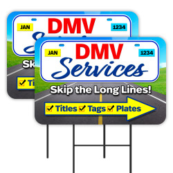 DMV Services 2 Pack Double-Sided Yard Signs 16" x 24" with Metal Stakes (Made in Texas)