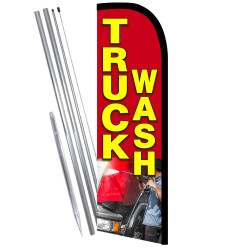 TRUCK WASH Premium Windless  Feather Flag Bundle (Complete Kit) OR Optional Replacement Flag Only