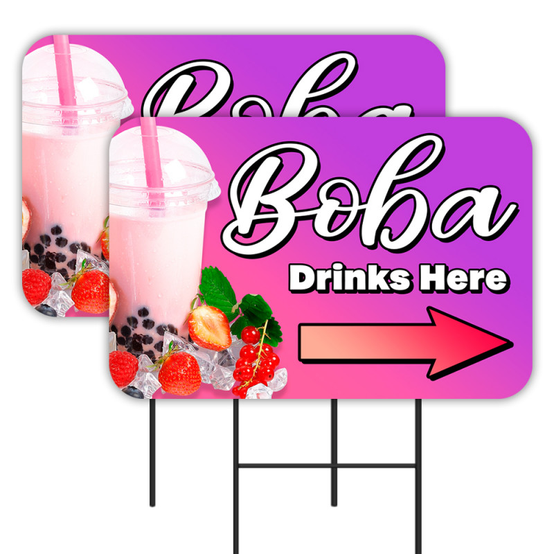 Boba 2 Pack Double-Sided Yard Signs 16" x 24" with Metal Stakes (Made in the USA)