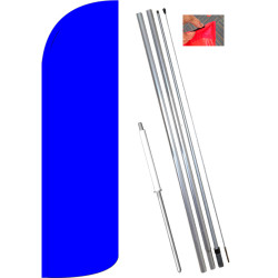 Solid Blue Windless Feather Flag Bundle (11.5' Tall Flag, 15' Tall Flagpole, Ground Mount Stake)