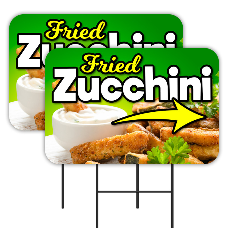 Fried Zucchini 2 Pack Double-Sided Yard Signs 16" x 24" with Metal Stakes (Made in Texas)