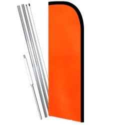 Fluorescent Orange Windless Feather Flag Bundle (11.5' Tall Flag, 15' Tall Flagpole, Ground Mount Stake) Printed in The USA 8410
