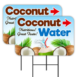 Coconut Water 2 Pack Double-Sided Yard Signs 16" x 24" with Metal Stakes (Made in Texas)
