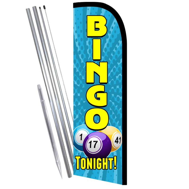 BINGO Tonight Premium Windless  Feather Flag Bundle (Complete Kit) OR Optional Replacement Flag Only