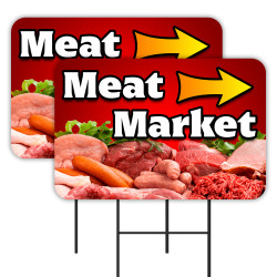 Meat Market 2 Pack Double-Sided Yard Signs 16" x 24" with Metal Stakes (Made in Texas)