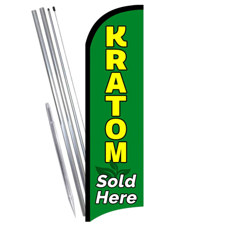 KRATOM Sold Here Windless Feather Flag Bundle (Complete Kit) OR Optional Replacement Flag Only