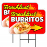 Breakfast Burritos 2 Pack Double-Sided Yard Signs 16" x 24" with Metal Stakes (Made in Texas)