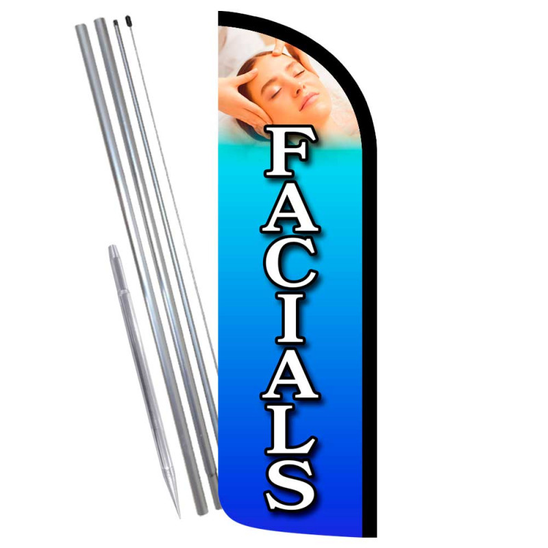 Facials Premium Windless Feather Flag Bundle (Complete Kit) OR Optional Replacement Flag Only