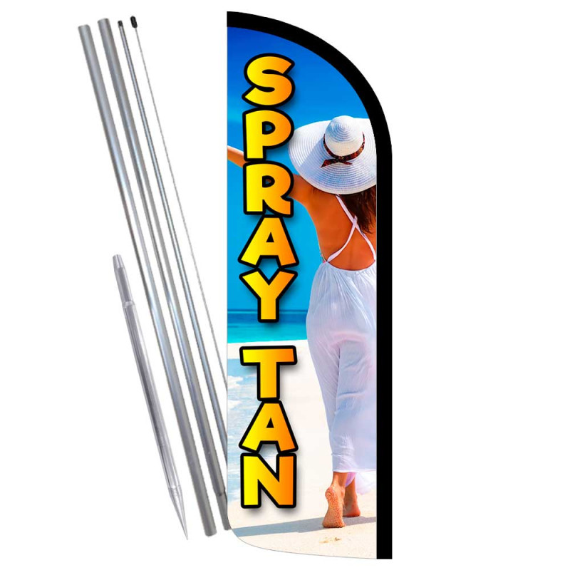 Spray Tan Premium Windless Feather Flag Bundle (Complete Kit) OR Optional Replacement Flag Only