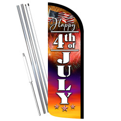 Fourth of July Premium Windless Feather Flag Bundle (Complete Kit) OR Optional Replacement Flag Only