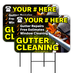 Gutter Cleaning - Customizable Phone Number 2 Pack Double-Sided Yard Signs