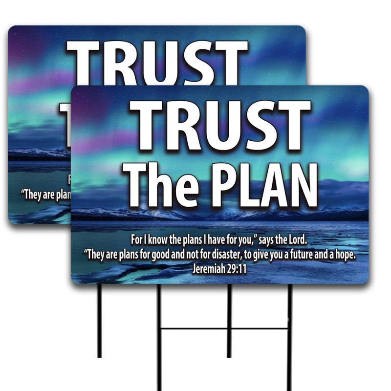Trust the Plan Jer 29:11 2 Pack Double-Sided Yard Signs 16" x 24" with Metal Stakes (Made in Texas)