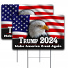 Trump 2024 MAGA 2 Pack Double-Sided Yard Signs 16" x 24" with Metal Stakes (Made in Texas)