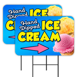 Hand Dipped Ice Cream 2 Pack Double-Sided Yard Signs 16" x 24" with Metal Stakes (Made in Texas)