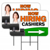 Now Hiring Cashiers 2 Pack Double-Sided Yard Signs 16" x 24" with Metal Stakes (Made in Texas)