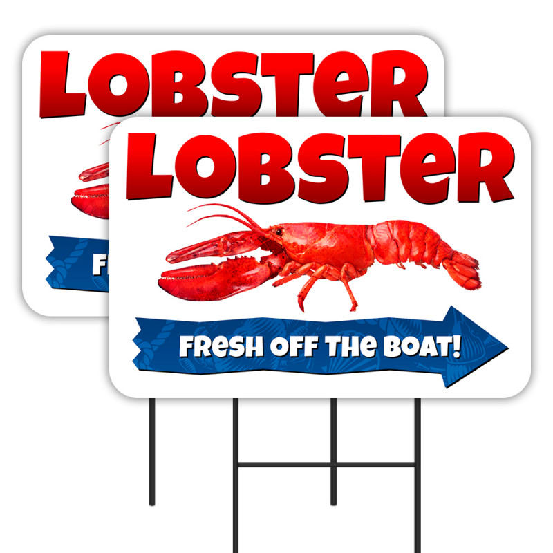 Lobster 2 Pack Double-Sided Yard Signs 16" x 24" with Metal Stakes (Made in Texas)