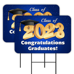 Congratulations Graduates - Class of 2023 2 Pack Double-Sided Yard Signs 16" x 24" with Metal Stakes (Made in Texas)