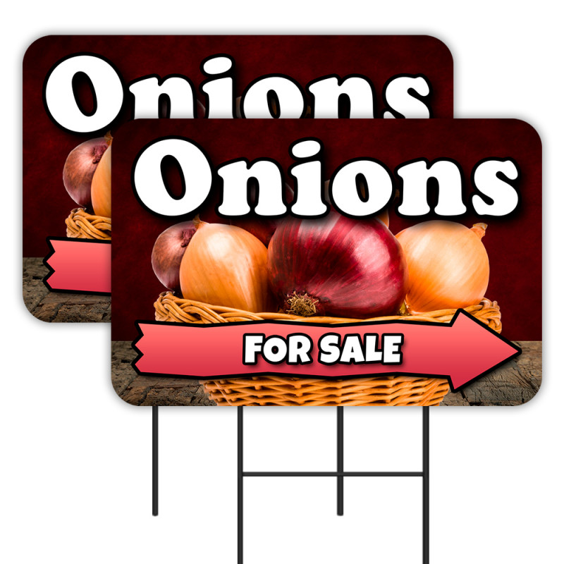 Onions 2 Pack Double-Sided Yard Signs 16" x 24" with Metal Stakes (Made in Texas)