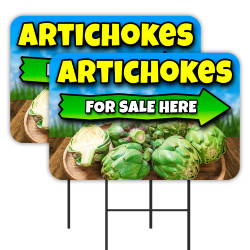 Artichokes 2 Pack Double-Sided Yard Signs 16" x 24" with Metal Stakes (Made in Texas)